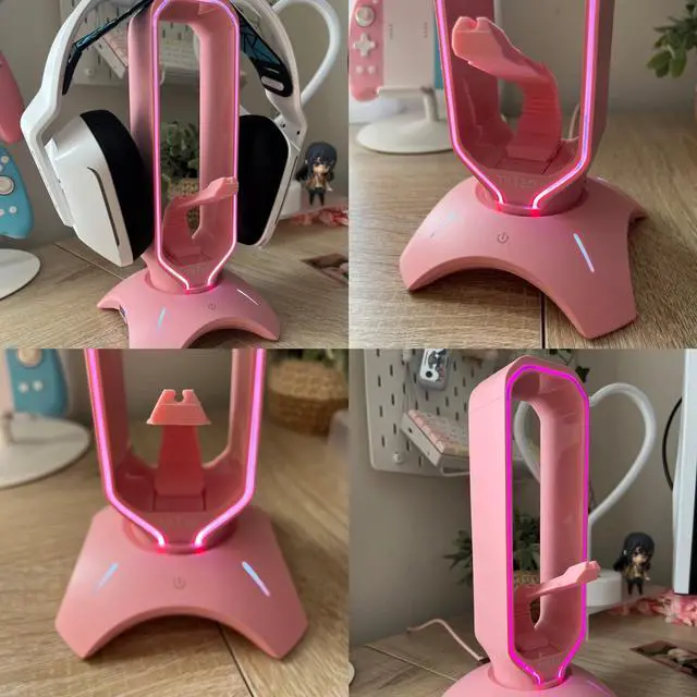 Alt view image 6 of 6 - RGB Headset Stand and Gaming Headphone Stand for Desk Display with Mouse Bungee Cord Holder - Gaming Headset Holder with USB 2.0 Hub for Xbox, PS4, PC - Perfect Gaming Accessories Gift  - Pink