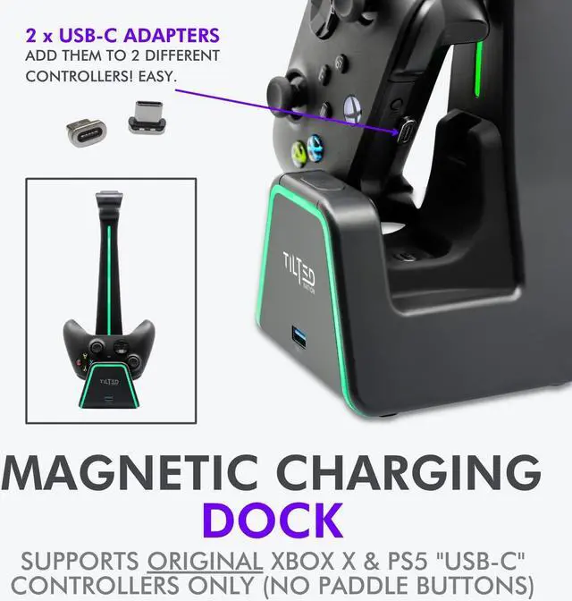 Alt view image 5 of 7 - RGB Headset and Controller Stand with Charging Station - for Playstation or PC - PS4 / PS5 Controller Holder with Charger - Headphone and Game Controller Holder for Desk - Black