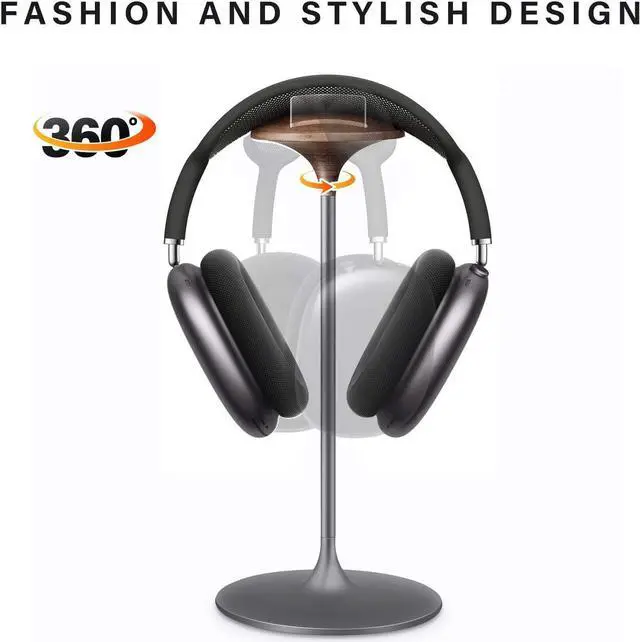 Alt view image 2 of 7 - Headphone Stand, Walnut Wood & Aluminum Headset Stand, Nature Walnut Gaming Holder for AirPods Max, Beats, Bose, Sennheiser, Sony, Audio-Technica and More (Gray)