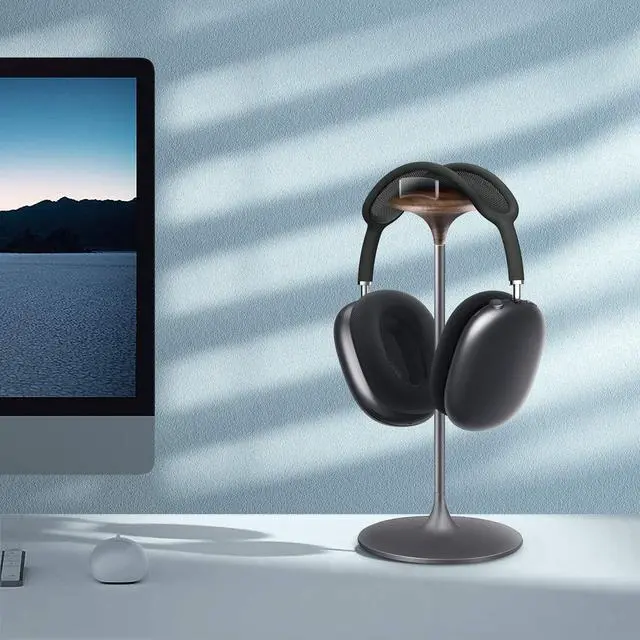 Alt view image 7 of 7 - Headphone Stand, Walnut Wood & Aluminum Headset Stand, Nature Walnut Gaming Holder for AirPods Max, Beats, Bose, Sennheiser, Sony, Audio-Technica and More (Gray)