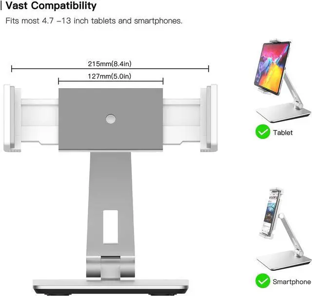 Alt view image 5 of 6 - Tablet Stand, Adjustable Heavy Duty Aluminum Stand, 360° Swivel Foldable Holder for iPad, Samsung Tab, Kindle (4.7-13"), Design for Desk Kitchen Bedside Office POS Reception (Silver)