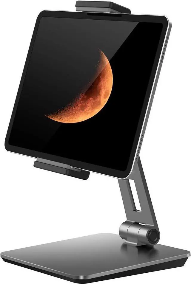 Main image of Tablet Stand, Adjustable Heavy Duty Aluminum Stand, 360° Swivel Foldable Holder for iPad, Samsung Tab, Kindle (4.7-13"), Design for Desk Kitchen Bedside Office POS Reception (Gray)