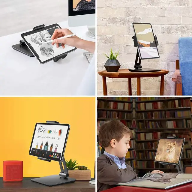 Alt view image 2 of 7 - Tablet Stand, Adjustable Heavy Duty Aluminum Stand, 360° Swivel Foldable Holder for iPad, Samsung Tab, Kindle (4.7-13"), Design for Desk Kitchen Bedside Office POS Reception (Gray)