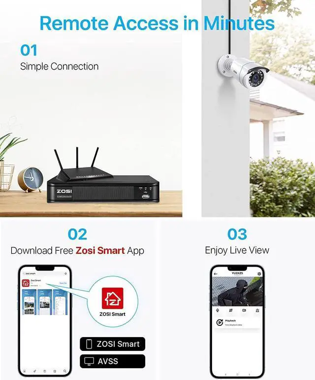 Alt view image 5 of 7 - ZOSI H.265+ Home Security Camera System,5MP Lite 8 Channel CCTV DVR Recorder with Hard Drive 1TB and 8 x 1080p Weatherproof Bullet Camera Outdoor Indoor with 80ft Night Vision, Motion Alerts