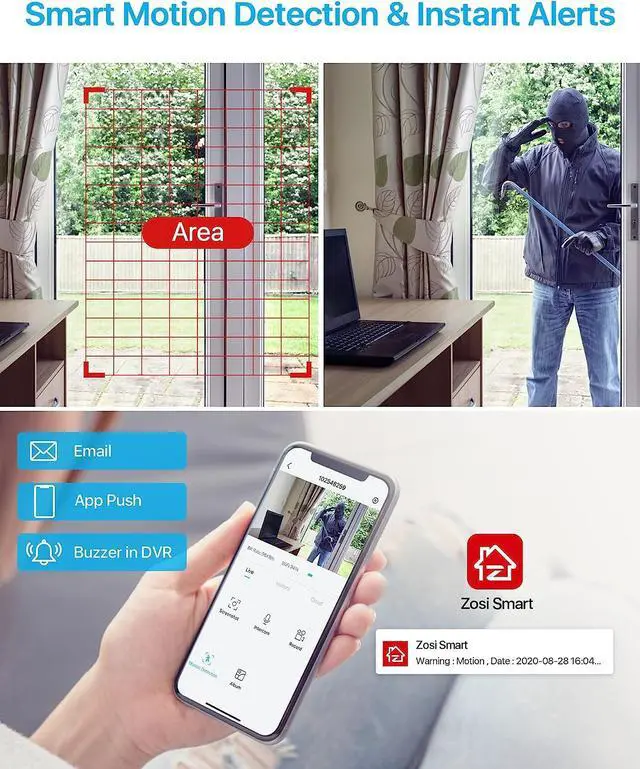 Alt view image 4 of 7 - ZOSI 1080p 16 Channel Security Camera System, H.265+ 16 Channel DVR with Hard Drive 2TB and 12 x 2MP Weatherproof Surveillance CCTV Bullet Dome Camera Outdoor Indoor, 80ft Night Vision, 90° View Angle