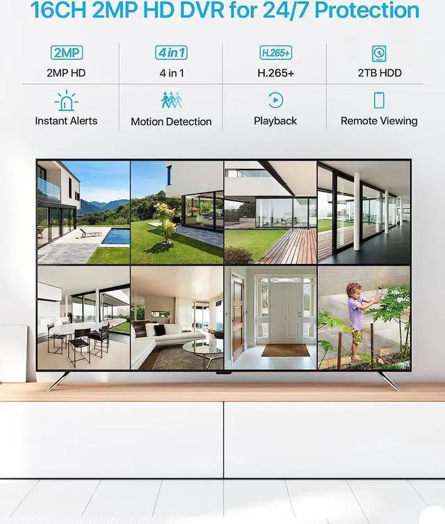 Alt view image 5 of 7 - ZOSI 1080p 16 Channel Security Camera System, H.265+ 16 Channel DVR with Hard Drive 2TB and 12 x 2MP Weatherproof Surveillance CCTV Bullet Dome Camera Outdoor Indoor, 80ft Night Vision, 90° View Angle