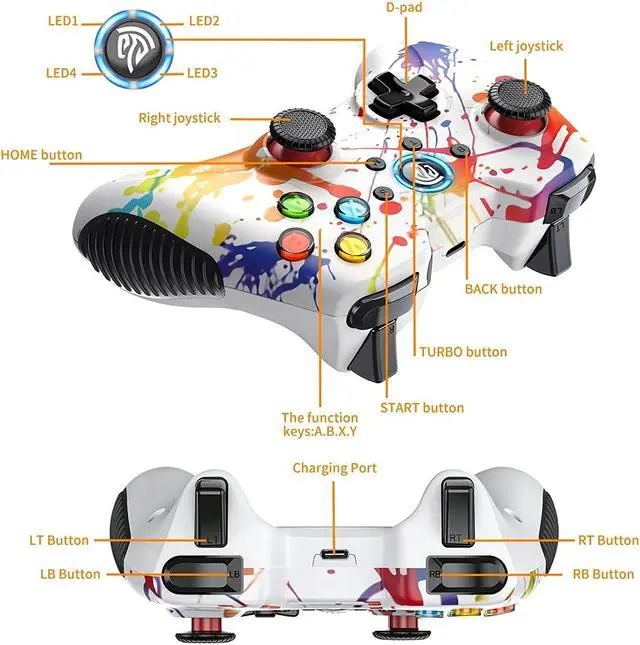 Alt view image 6 of 7 - EasySMX Wireless Gaming Controller for Windows 7 8 10 11 PC/PS3/Android/Switch/Steam Deck, Dual-Vibrate Gamepad Joystick Computer Game Controller With Turbo, 14 Hours Working Battery WHITE
