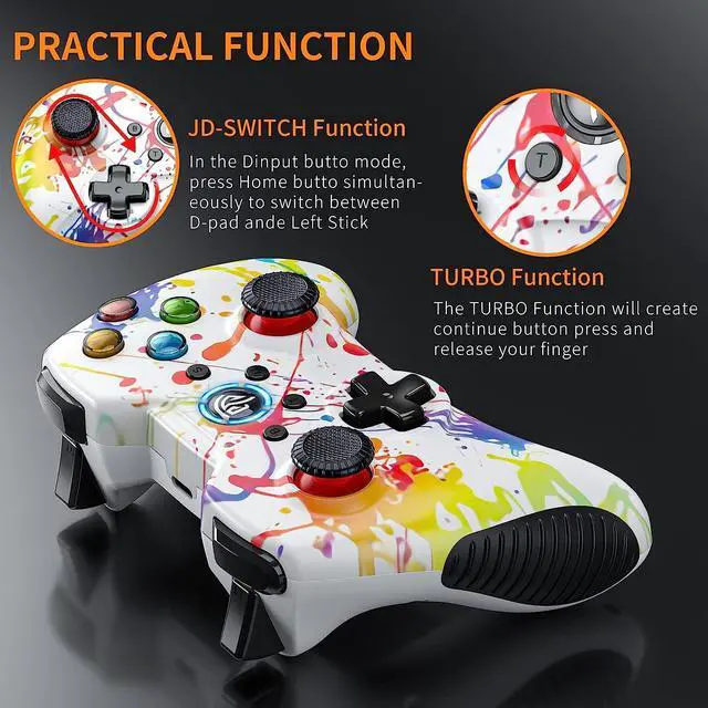 Alt view image 3 of 7 - EasySMX Wireless Gaming Controller for Windows 7 8 10 11 PC/PS3/Android/Switch/Steam Deck, Dual-Vibrate Gamepad Joystick Computer Game Controller With Turbo, 14 Hours Working Battery WHITE
