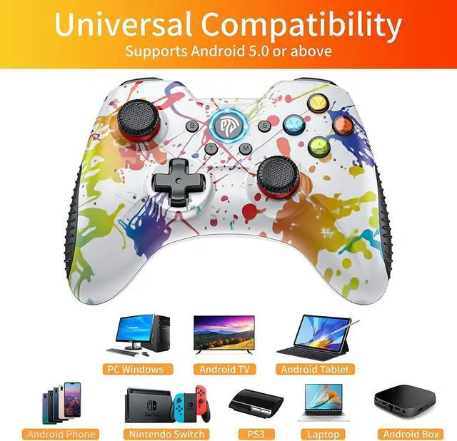 Alt view image 2 of 7 - EasySMX Wireless Gaming Controller for Windows 7 8 10 11 PC/PS3/Android/Switch/Steam Deck, Dual-Vibrate Gamepad Joystick Computer Game Controller With Turbo, 14 Hours Working Battery WHITE