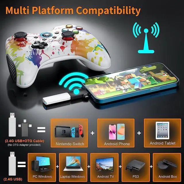 Alt view image 7 of 7 - EasySMX Wireless Gaming Controller for Windows 7 8 10 11 PC/PS3/Android/Switch/Steam Deck, Dual-Vibrate Gamepad Joystick Computer Game Controller With Turbo, 14 Hours Working Battery WHITE