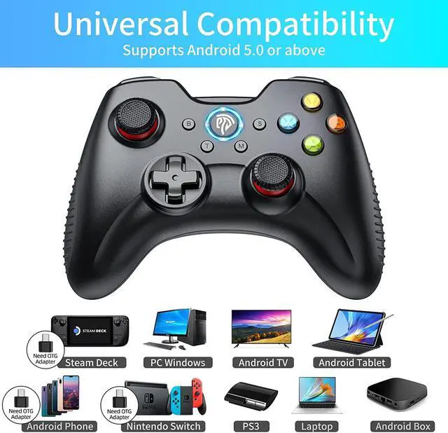 Alt view image 2 of 7 - EasySMX Wireless Gaming Controller for Windows 7 8 10 11 PC/PS3/Android/Switch/Steam Deck, Dual-Vibrate Gamepad Joystick Computer Game Controller With Turbo, 14 Hours Working Battery BLACK