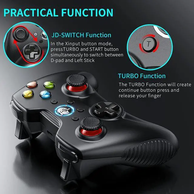 Alt view image 3 of 7 - EasySMX Wireless Gaming Controller for Windows 7 8 10 11 PC/PS3/Android/Switch/Steam Deck, Dual-Vibrate Gamepad Joystick Computer Game Controller With Turbo, 14 Hours Working Battery BLACK
