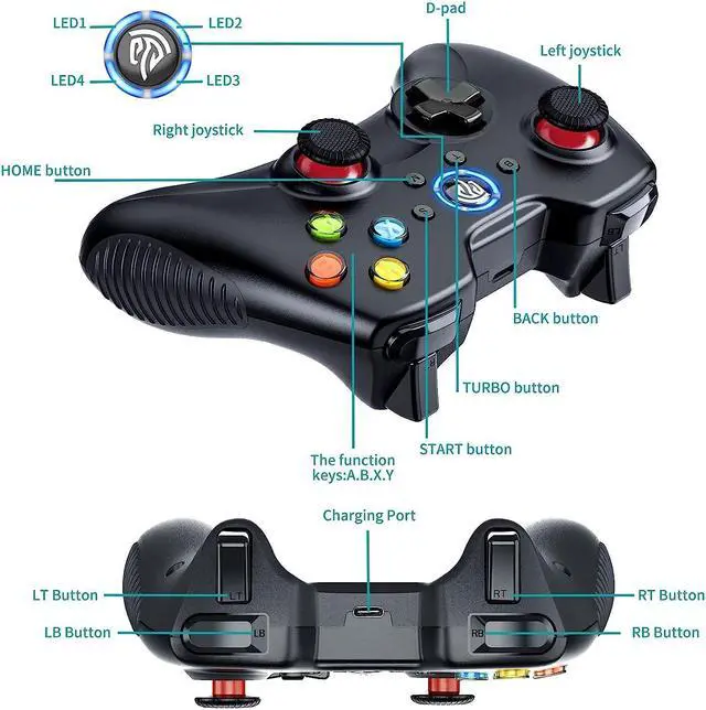 Alt view image 6 of 7 - EasySMX Wireless Gaming Controller for Windows 7 8 10 11 PC/PS3/Android/Switch/Steam Deck, Dual-Vibrate Gamepad Joystick Computer Game Controller With Turbo, 14 Hours Working Battery BLACK