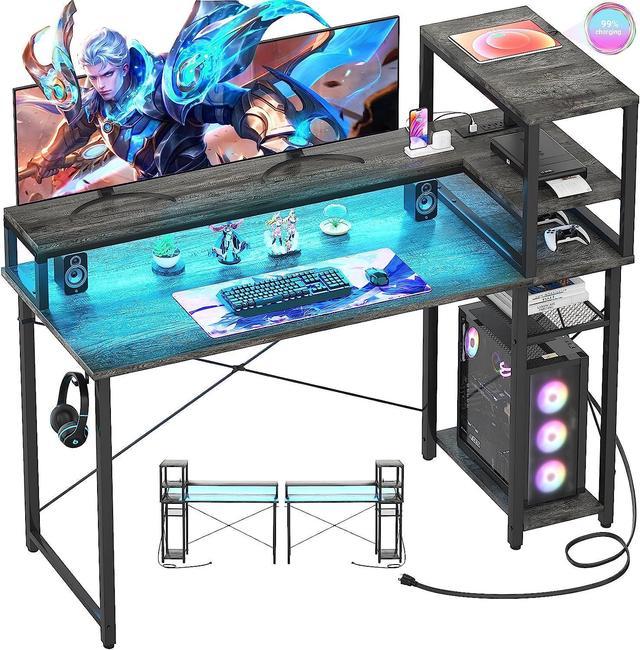 Gaming Desk with LED RGB Lights 47 Inch PC Computer Desk Y Shaped