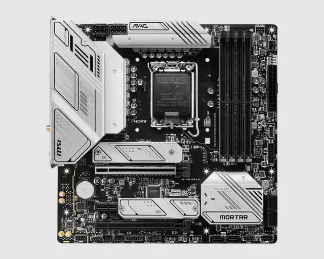 Alt view image 2 of 5 - MSI MAG B760M MORTAR MAX WIFI Gaming Motherboard (Supports 12th/13th Gen Intel Processors, LGA 1700, DDR4, PCIe 5.0, M.2, 2.5Gbps LAN, USB 3.2 Gen2, Wi-Fi 6E, mATX)