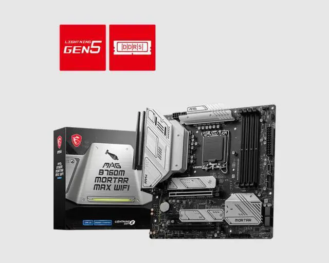 Alt view image 2 of 5 - MSI MAG B760M MORTAR MAX WIFI Gaming Motherboard (Supports 12th/13th Gen Intel Processors, LGA 1700, DDR5, PCIe 5.0, M.2, 2.5Gbps LAN, USB 3.2 Gen2, Wi-Fi 6E, mATX)