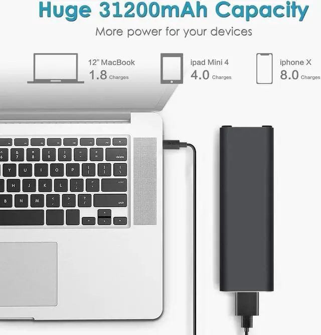 Alt view image 2 of 7 - AC Outlet Portable Laptop Power Bank, Universal 116Wh/31200mAh 100W Travel Laptop Charger, External Battery Pack for MacBook, Acer, HP, Samsung, Dell, ASUS, Lenovo, Notebook, Black