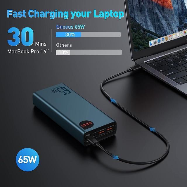 Alt view image 2 of 7 - Baseus Power Bank, 65W 20000mAh Laptop Portable Charger, Fast Charging USB C 4-Port PD3.0 Battery Pack for MacBook Dell XPS IPad iPhone 14/13/12 Pro Mini Samsung Switch