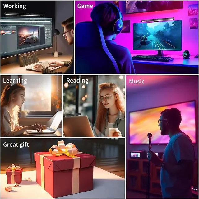 Alt view image 3 of 7 - RGB Monitor Light Bar, LED Dual Light Source Adjustable Color Temperature Eye Protection Anti-Glare Desk Lamp Touch Control for Home Office PC Computer Work with Alexa