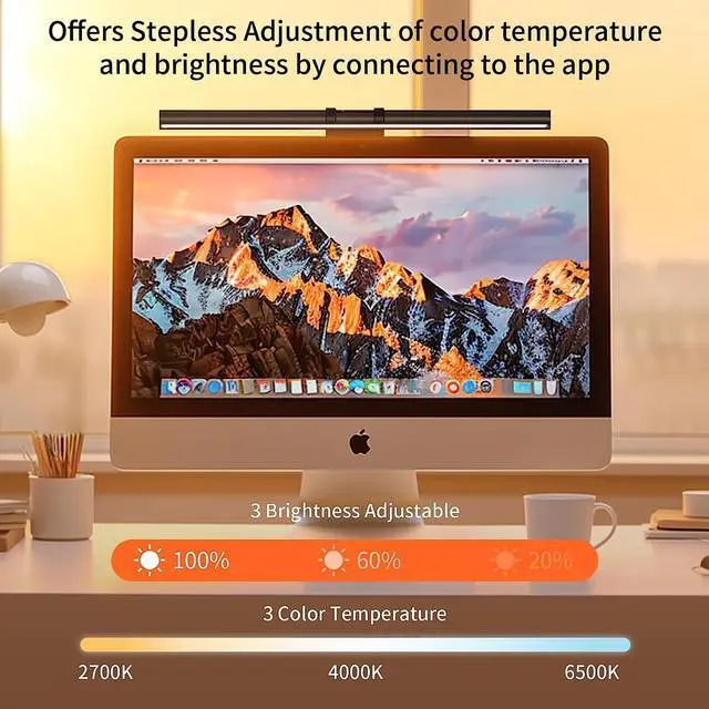 Alt view image 4 of 7 - RGB Monitor Light Bar, LED Dual Light Source Adjustable Color Temperature Eye Protection Anti-Glare Desk Lamp Touch Control for Home Office PC Computer Work with Alexa