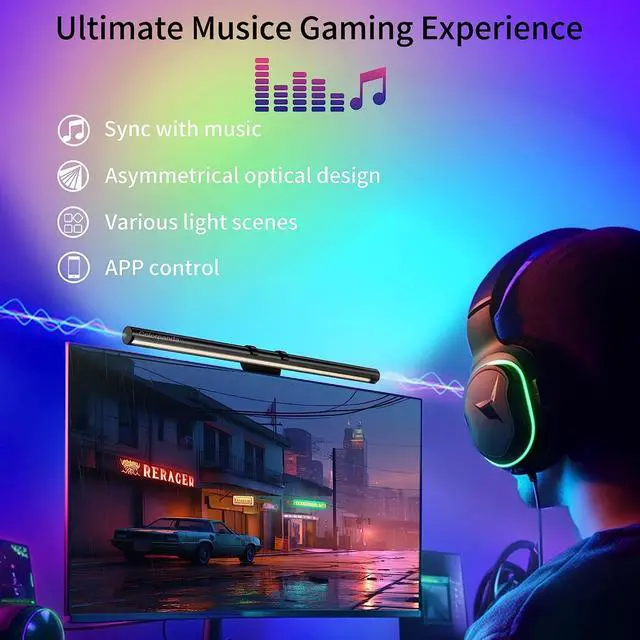 Alt view image 6 of 7 - RGB Monitor Light Bar, LED Dual Light Source Adjustable Color Temperature Eye Protection Anti-Glare Desk Lamp Touch Control for Home Office PC Computer Work with Alexa