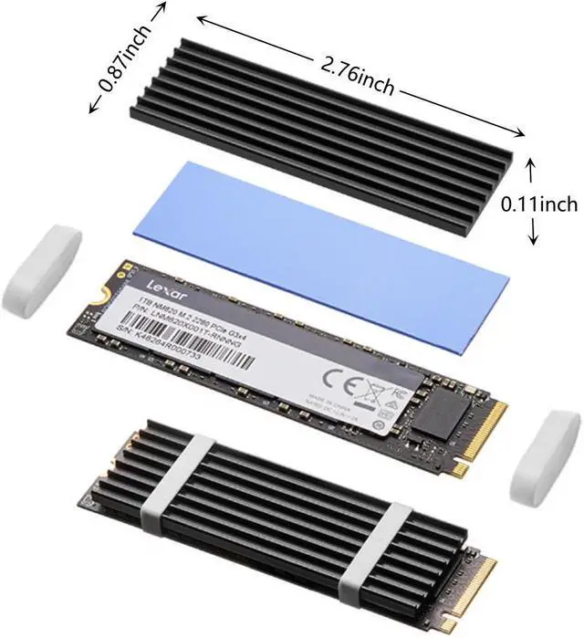 Alt view image 2 of 3 - M.2 Heatsink with M.2 Thermal Pad for 2280 M.2 PCIe 4.0/3.0 NVMe SSD , Aluminum M.2 Heatsink Cooling Kits fit for PS5/PC