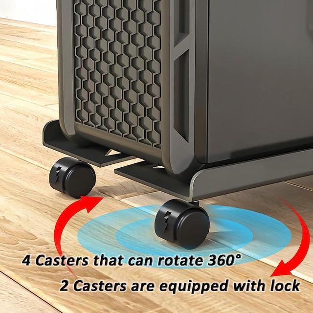 Alt view image 5 of 6 - Computer Tower Stand, Adjustable Heavy-Duty CPU Stand Cart, Mobile Metal PC Tower Stand with Rolling Casters, Large CPU Raise Fits Most PC Gaming Desk Accessories