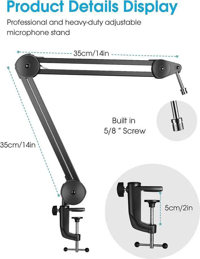 Alt view image 2 of 7 - Microphone Arm Stand Adjustable Suspension Boom Scissor Arm Stand Upgraded Heavy Duty Microphone Stand with 5 Ties for Blue Yeti, Snowball, and Blue Yeti Nano - Medium