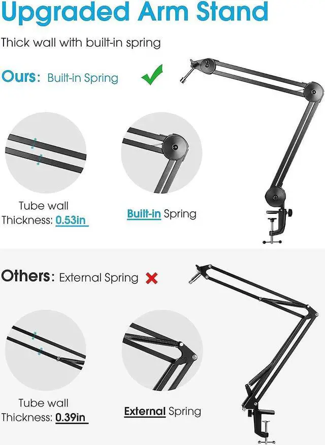 Alt view image 3 of 7 - Microphone Arm Stand Adjustable Suspension Boom Scissor Arm Stand Upgraded Heavy Duty Microphone Stand with 5 Ties for Blue Yeti, Snowball, and Blue Yeti Nano - Medium