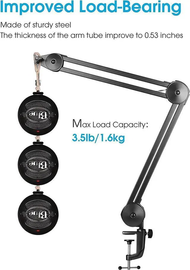 Alt view image 4 of 7 - Microphone Arm Stand Adjustable Suspension Boom Scissor Arm Stand Upgraded Heavy Duty Microphone Stand with 5 Ties for Blue Yeti, Snowball, and Blue Yeti Nano - Medium