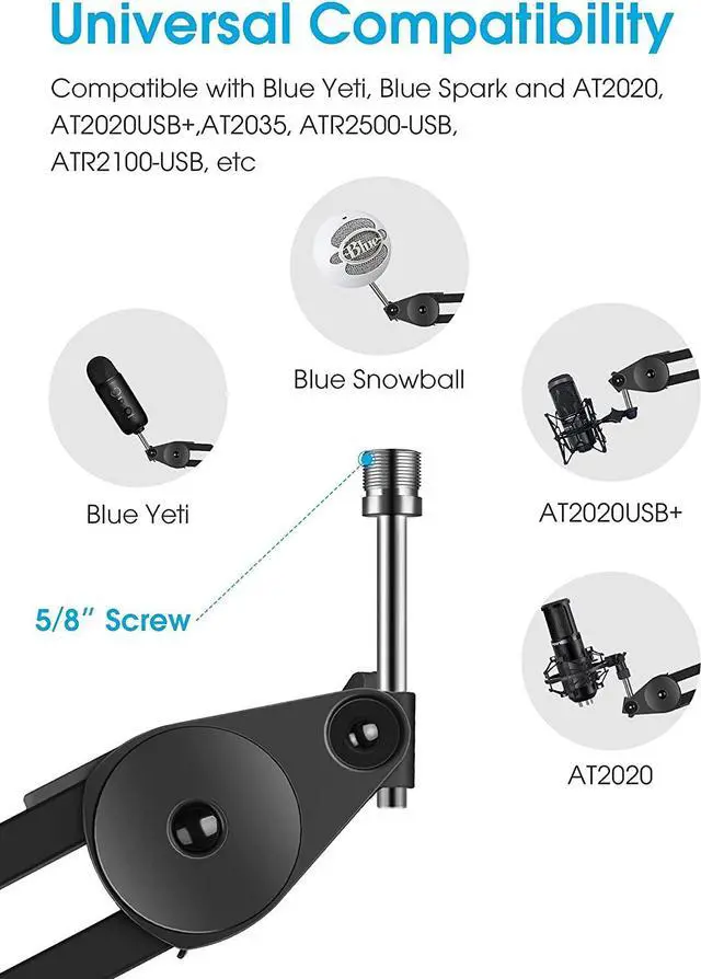 Alt view image 7 of 7 - Microphone Arm Stand Adjustable Suspension Boom Scissor Arm Stand Upgraded Heavy Duty Microphone Stand with 5 Ties for Blue Yeti, Snowball, and Blue Yeti Nano - Medium