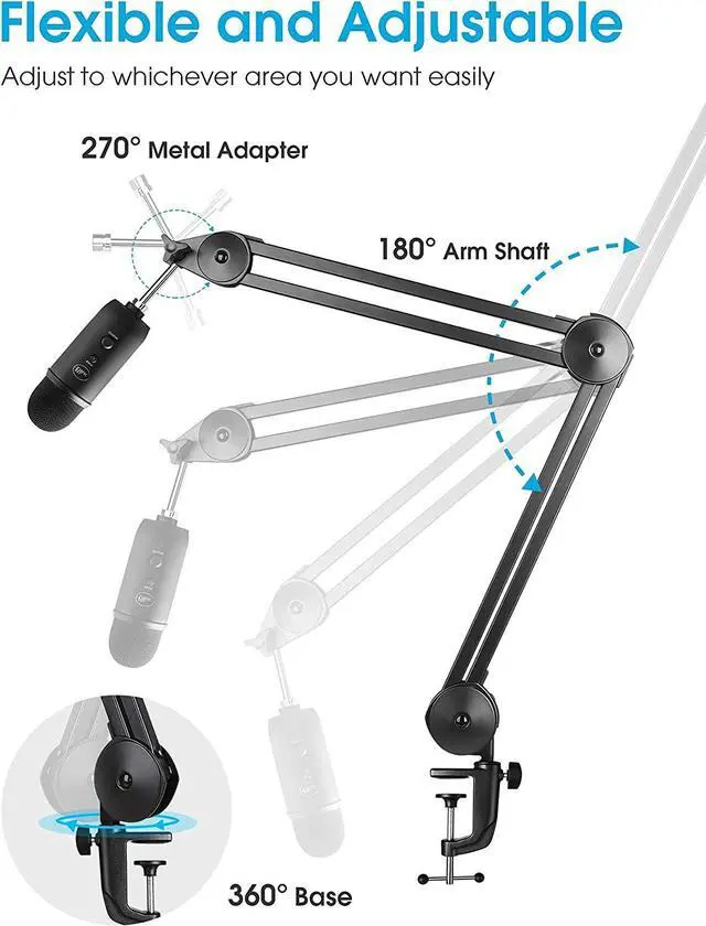 Alt view image 6 of 7 - Microphone Arm Stand Adjustable Suspension Boom Scissor Arm Stand Upgraded Heavy Duty Microphone Stand with 5 Ties for Blue Yeti, Snowball, and Blue Yeti Nano - Medium