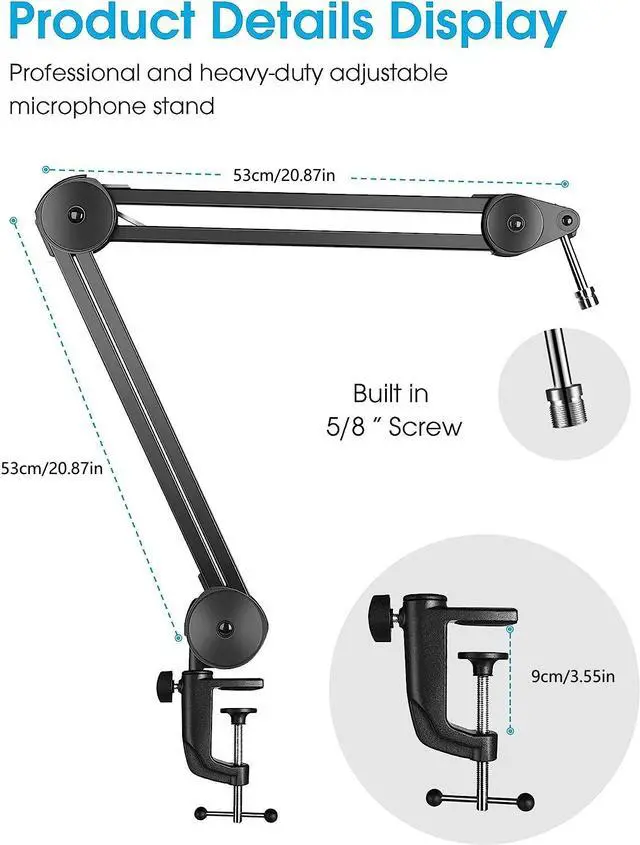 Alt view image 2 of 7 - Microphone Arm Stand Adjustable Suspension Boom Scissor Arm Stand Upgraded Heavy Duty Microphone Stand with 5 Ties for Blue Yeti, Snowball, and Blue Yeti Nano - Large