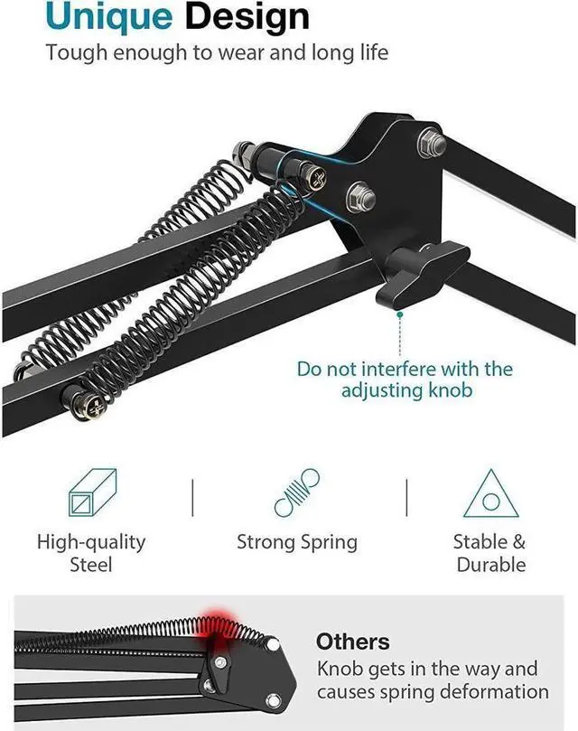 Alt view image 3 of 6 - Mic Arm Microphone Stand Boom Suspension Stand with 3/8" to 5/8" Screw Adapter Clip for Blue Yeti Snowball, HyperX QuadCast, Yeti x and other Mic, Medium