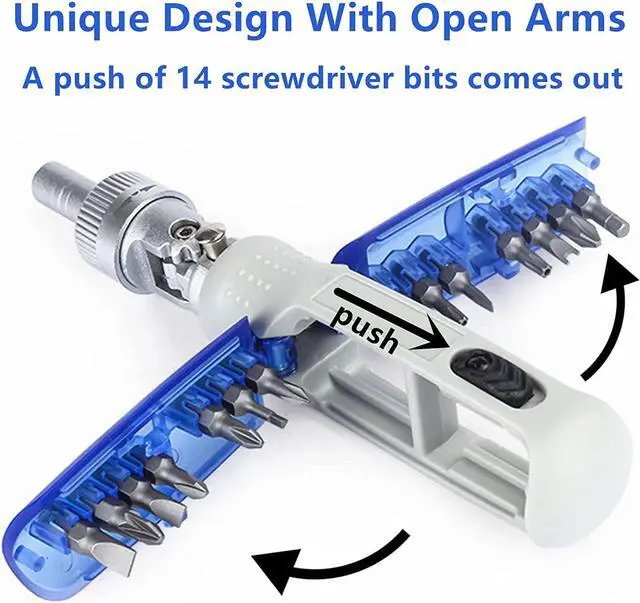 Alt view image 2 of 7 - Ratchet Screwdriver Set 14 in 1 Ratchet and Adjustable Rotary Angle Screwdriver Set, Multifunctional Magnetic Screwdriver Professional Screwdriver Repair Tool Set for DIY, Home, Repair Work