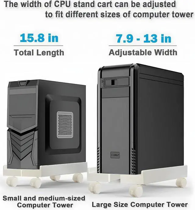 Alt view image 2 of 6 - Computer Tower Stand, Adjustable CPU Stand Cart, Mobile PC Stand with Rolling Casters, CPU Raise Fits Most PC Gaming Office Desk Accessories - White