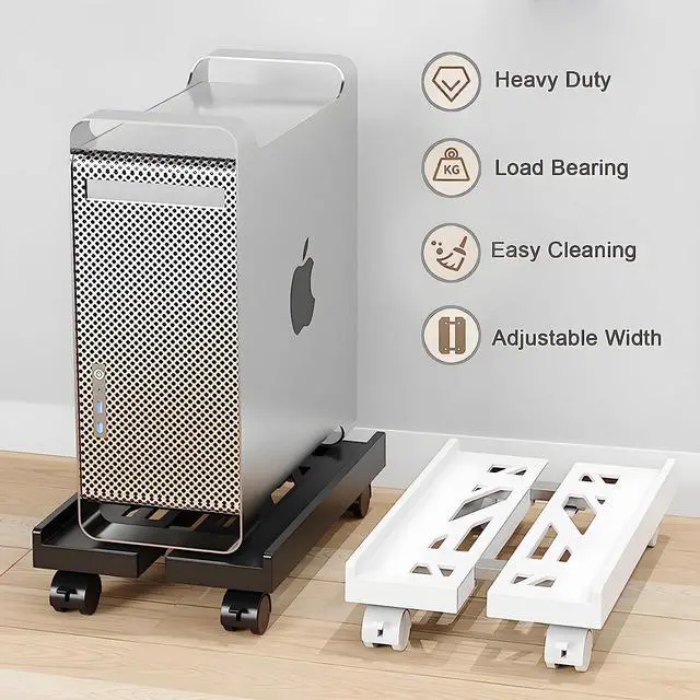 Alt view image 4 of 6 - Computer Tower Stand, Adjustable CPU Stand Cart, Mobile PC Stand with Rolling Casters, CPU Raise Fits Most PC Gaming Office Desk Accessories - White