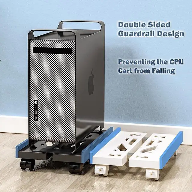 Alt view image 5 of 6 - Computer Tower Stand, Adjustable CPU Stand Cart, Mobile PC Stand with Rolling Casters, CPU Raise Fits Most PC Gaming Office Desk Accessories - White