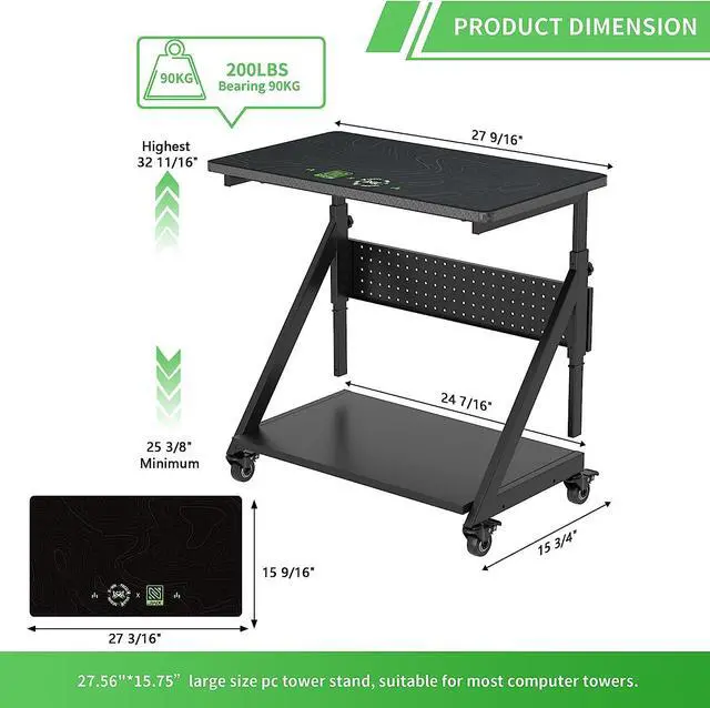 Alt view image 7 of 7 - Height Adjustable Computer Tower Cart Stand, Mobile PC Laptop Standing Table, Printer Stand with Lockable Rolling Caster for Office Home