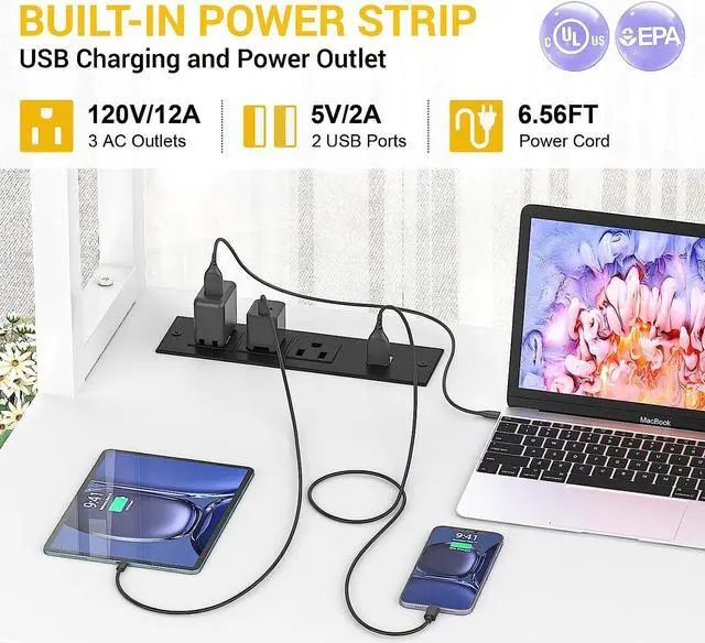 Alt view image 5 of 7 - 56.7" L Shaped Desk with Power Outlet, L Shaped Gaming Desk with Led Light & Hutch, Reversible Home Office Desk, Corner Computer Desk Writing Desk with Monitor Stand & Storage Shelves, White