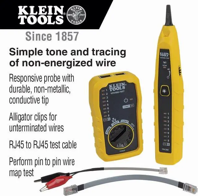 Alt view image 2 of 7 - Klein Tools VDV500-705 Tone Generator and Probe Kit, Wire Tracer and Tester with Probe Includes Alligator Clips and RJ11 / RJ12 / RJ45 Plug