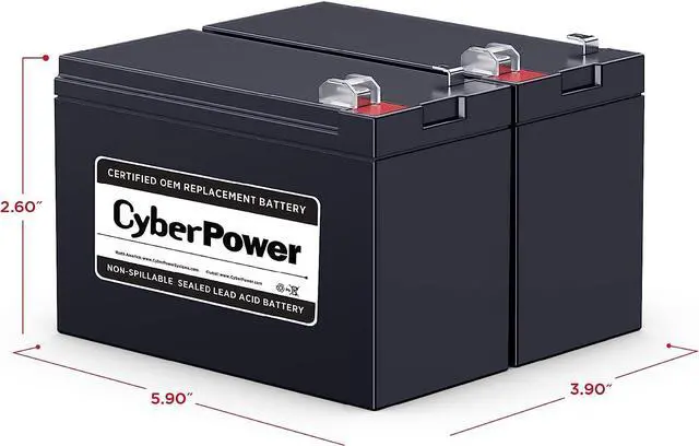 Alt view image 3 of 3 - CyberPower RB1270X2C UPS Replacement Battery Cartridge, Maintenance-Free, User Installable, 12V/7Ah Compatible with CyberPower CST135XLU, CP900AVR, CP1200AVR