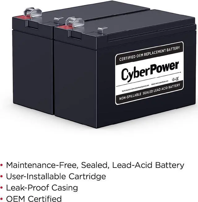 Alt view image 2 of 3 - CyberPower RB1270X2C UPS Replacement Battery Cartridge, Maintenance-Free, User Installable, 12V/7Ah Compatible with CyberPower CST135XLU, CP900AVR, CP1200AVR