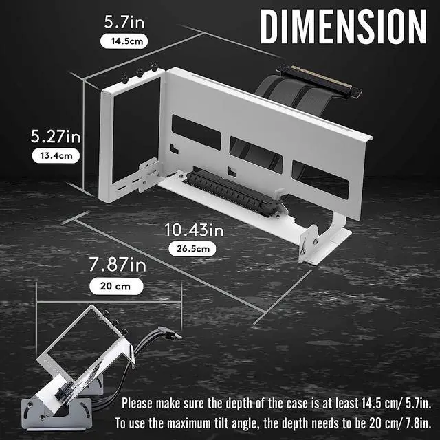 Alt view image 7 of 7 - PCIe 4.0 GPU Mount Bracket Graphic Card Holder Multi-Angle Adjustment, Video Card VGA Support Kit with PCIe 4.0 X16 Gen4 17cm/6.69in Riser Cable - White
