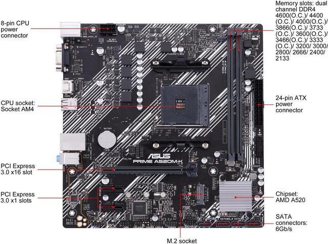 ASUS PRIME A520M K AMD A520 Ryzen AM4 micro ATX motherboard with