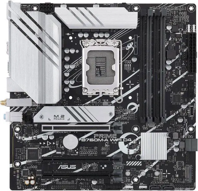 Alt view image 2 of 5 - ASUS PRIME B760M-A WIFI D4 (LGA 1700) mATX motherboard, PCIe 4.0, two M.2 slots, Realtek 2.5Gb Ethernet, Wi-Fi 6, DP/HDMI, SATA 6 Gbps, rear USB 3.2 Gen 2, front USB 3.2 Gen 1 Type-C, Aura Sync