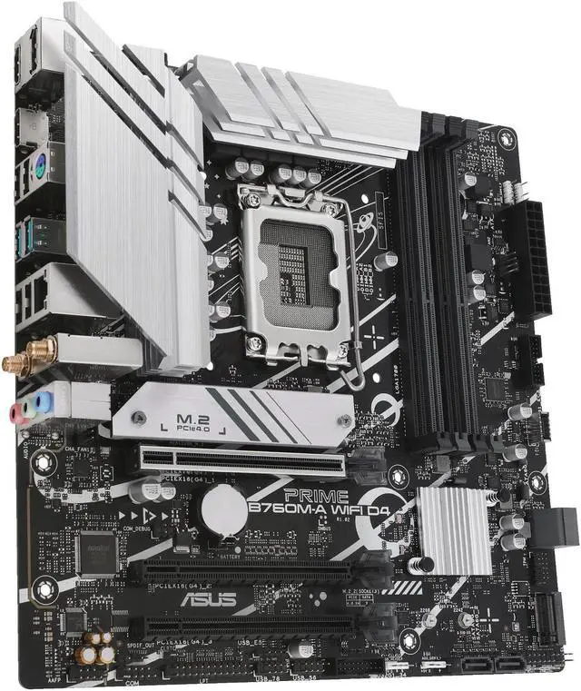 Alt view image 3 of 5 - ASUS PRIME B760M-A WIFI D4 (LGA 1700) mATX motherboard, PCIe 4.0, two M.2 slots, Realtek 2.5Gb Ethernet, Wi-Fi 6, DP/HDMI, SATA 6 Gbps, rear USB 3.2 Gen 2, front USB 3.2 Gen 1 Type-C, Aura Sync
