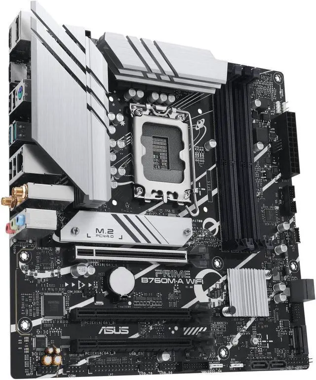 Alt view image 2 of 6 - ASUS PRIME B760M-A WIFI (LGA 1700) mATX mortheboard with PCIe 4.0, DDR5, two M.2 slots, Realtek 2.5Gb Ethernet, Wi-Fi 6, DP/HDMI, SATA 6 Gbps, rear USB 3.2 Gen 2, front USB 3.2 Gen 1 Type-C, Aura Sync