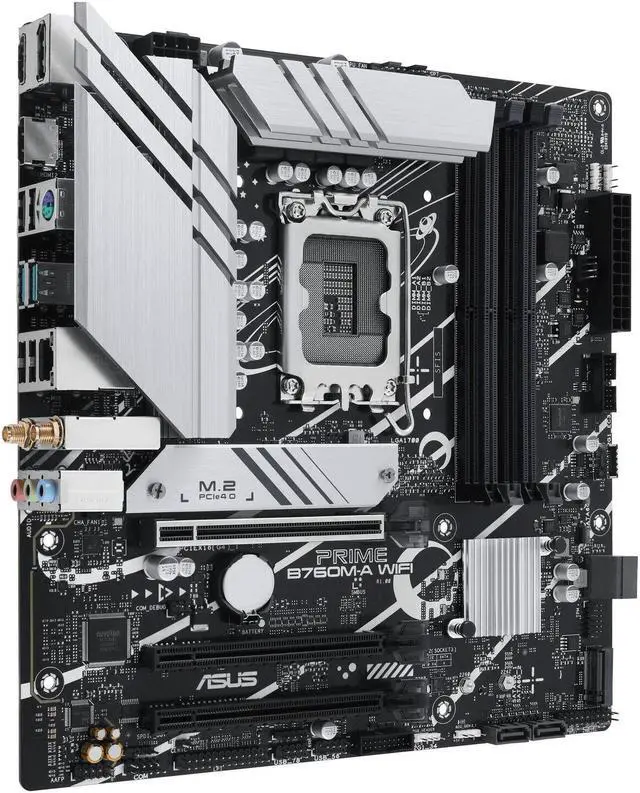 Alt view image 3 of 6 - ASUS PRIME B760M-A WIFI (LGA 1700) mATX mortheboard with PCIe 4.0, DDR5, two M.2 slots, Realtek 2.5Gb Ethernet, Wi-Fi 6, DP/HDMI, SATA 6 Gbps, rear USB 3.2 Gen 2, front USB 3.2 Gen 1 Type-C, Aura Sync