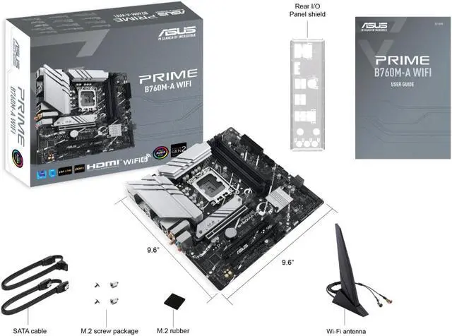 Alt view image 6 of 6 - ASUS PRIME B760M-A WIFI (LGA 1700) mATX mortheboard with PCIe 4.0, DDR5, two M.2 slots, Realtek 2.5Gb Ethernet, Wi-Fi 6, DP/HDMI, SATA 6 Gbps, rear USB 3.2 Gen 2, front USB 3.2 Gen 1 Type-C, Aura Sync